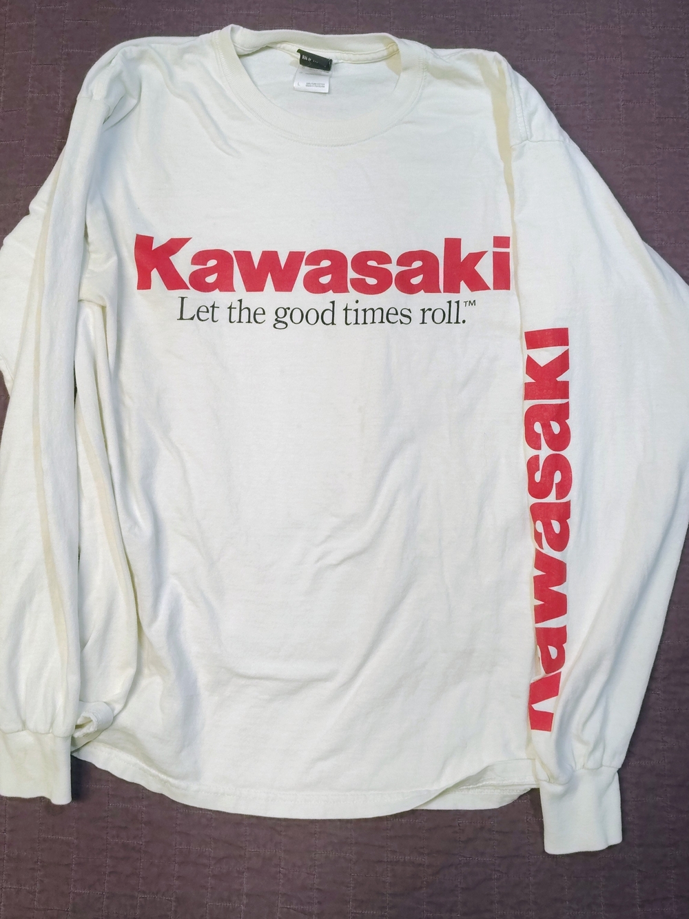 Vintage Kawasaki Let The Good Times Roll Long Sleeve Shirt Mens L White Graphic